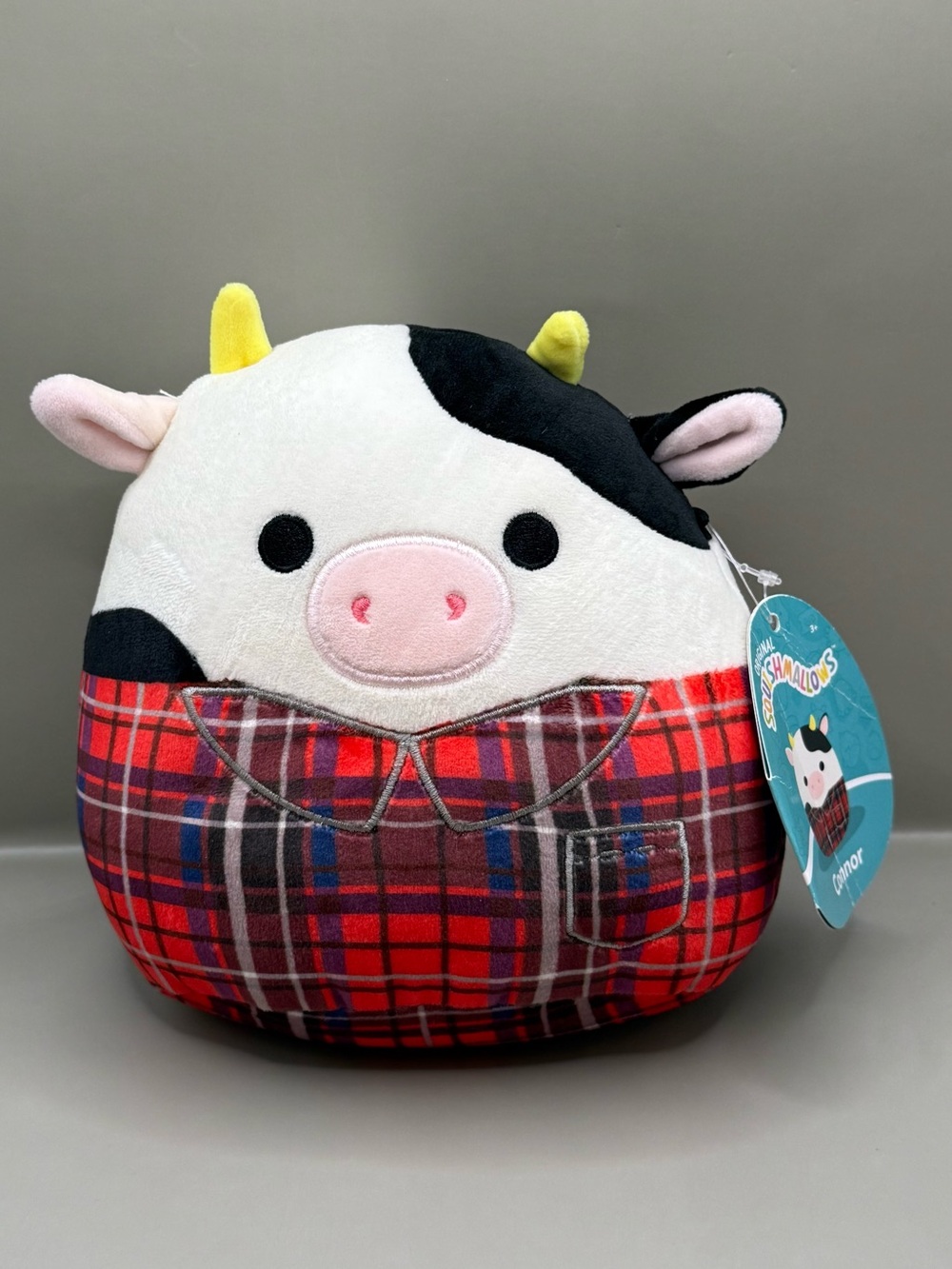 Squishmallows Connor the Cow Plush Stuffed Animal Plaid Outfit